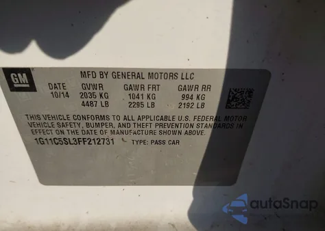 2015 Chevrolet Malibu 1Lt from USA, damaged, VIN 1G11C5SL3FF212731